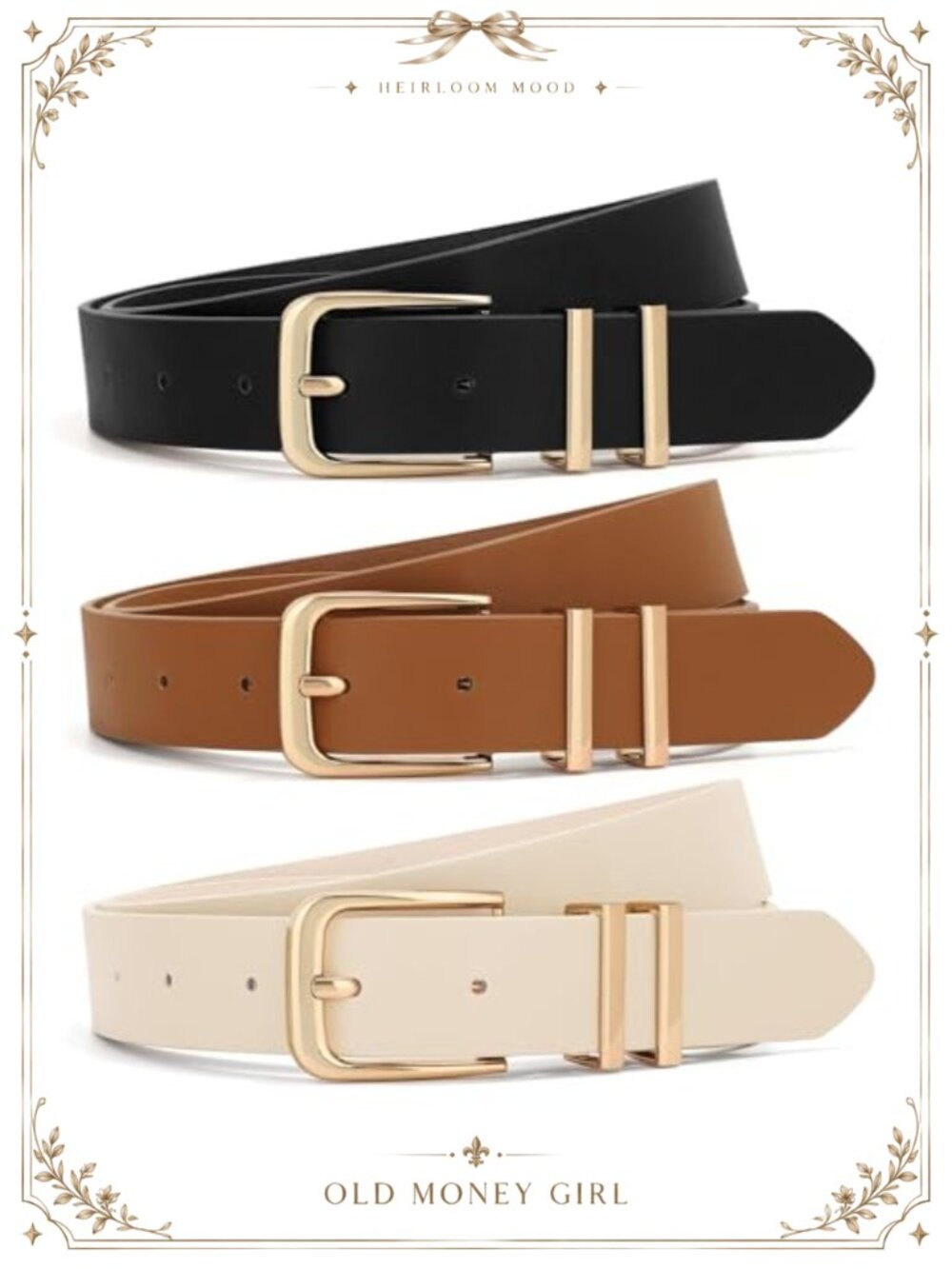 3 Pack Women's Faux Leather Belt Set with Gold Buckle 1.1in Width